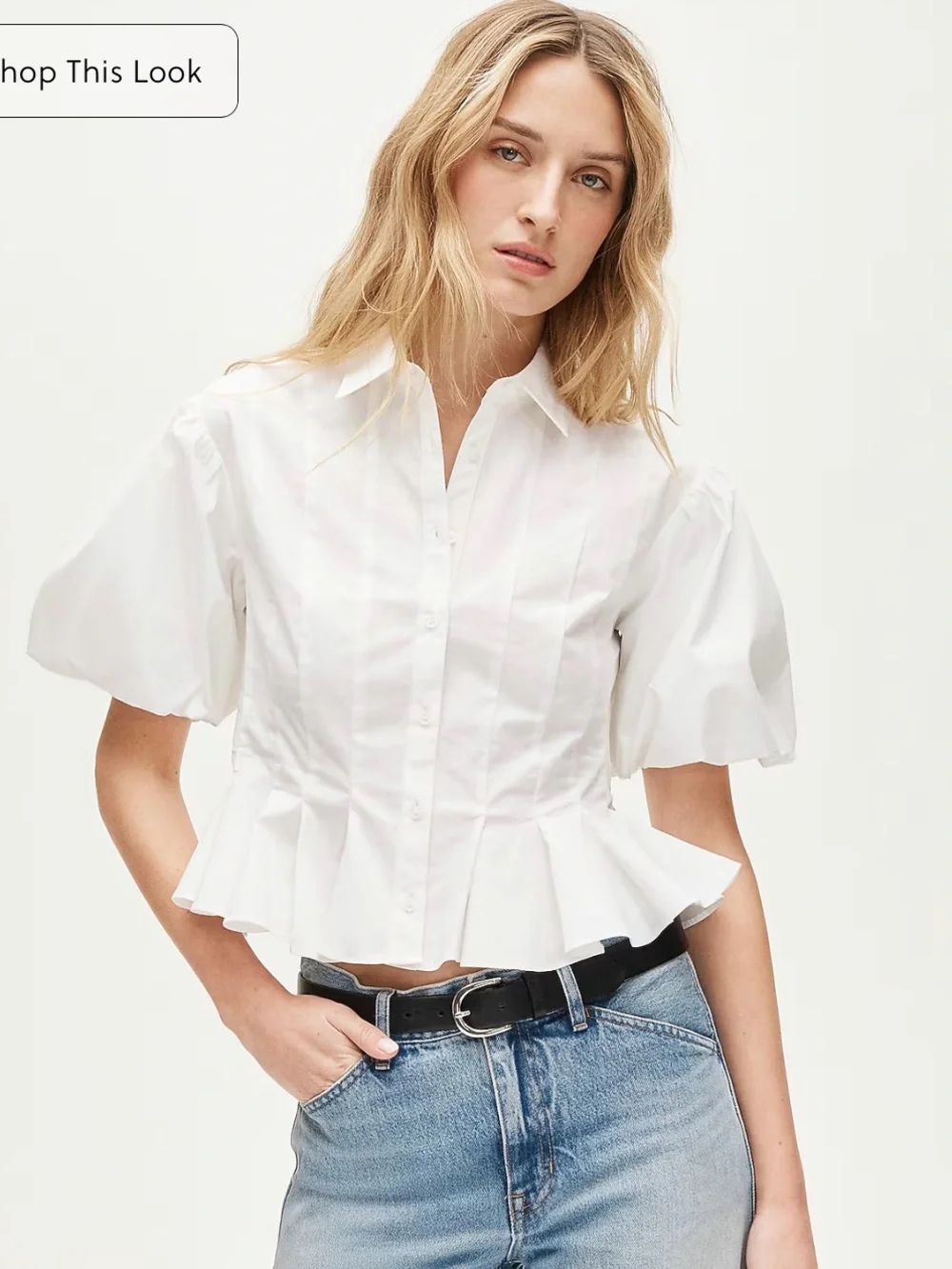 Puff-sleeve button-up shirt